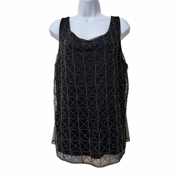 Chico's Tops - CHICOS Womens Embellished Geo Mesh Beaded Tank Size 2/L Black Going Out Top NEW